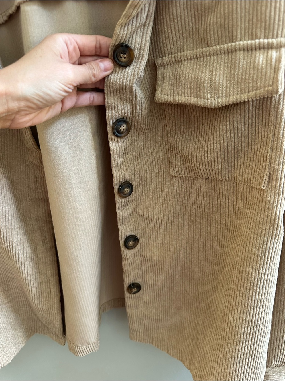 SHEIN Beige Corduroy Utility Shirt Jacket - Picture 4 of 5